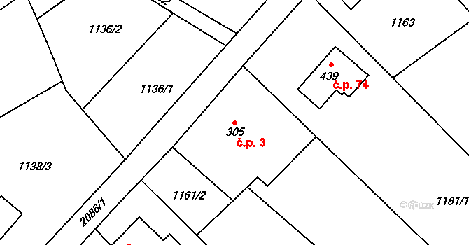 Polesí 3, Rynoltice na parcele st. 305 v KÚ Polesí u Rynoltic, Katastrální mapa