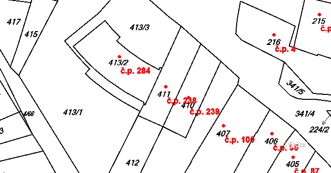 Silůvky 238 na parcele st. 411 v KÚ Silůvky, Katastrální mapa
