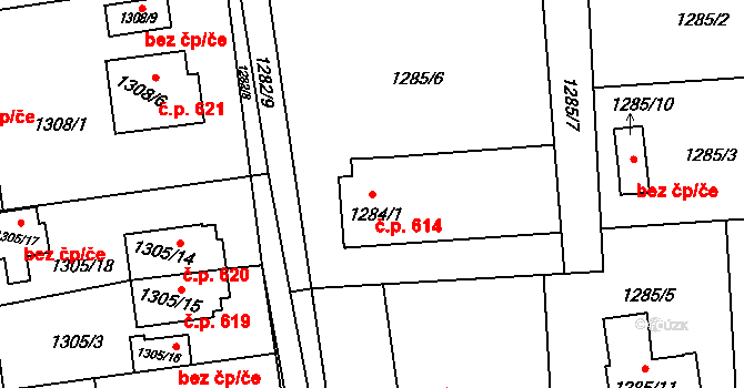 Prostřední Suchá 614, Havířov na parcele st. 1284/1 v KÚ Prostřední Suchá, Katastrální mapa