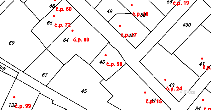 Velké Chvalovice 96, Pečky na parcele st. 46 v KÚ Velké Chvalovice, Katastrální mapa