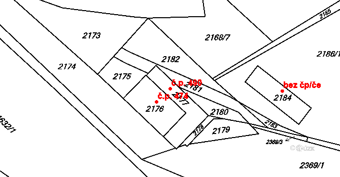 Vsetín 490 na parcele st. 2177 v KÚ Vsetín, Katastrální mapa