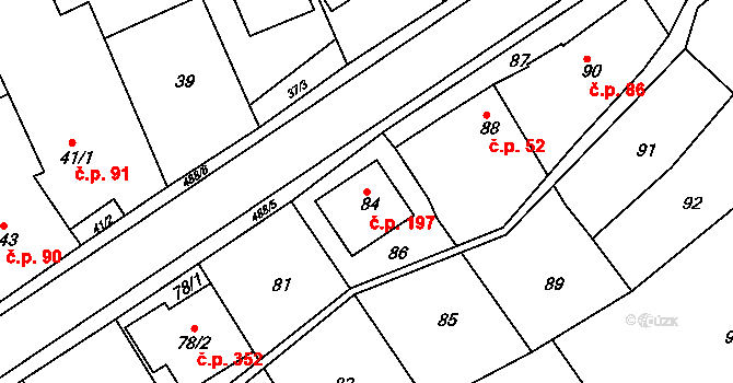 Kanice 197 na parcele st. 84 v KÚ Kanice, Katastrální mapa