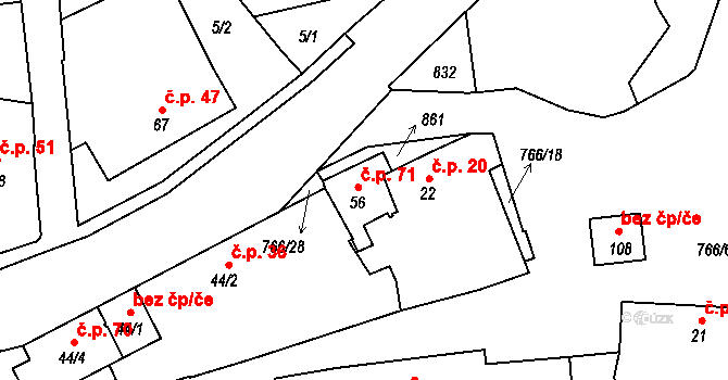 Dobronice u Chýnova 71, Chýnov na parcele st. 56 v KÚ Dobronice u Chýnova, Katastrální mapa