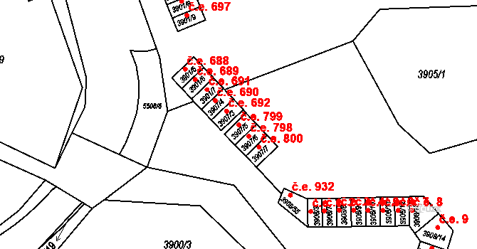 Znojmo 799 na parcele st. 3907/5 v KÚ Znojmo-město, Katastrální mapa