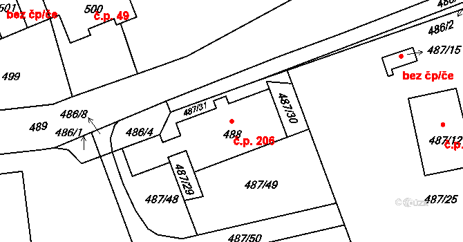 Drahelice 206, Nymburk na parcele st. 488 v KÚ Drahelice, Katastrální mapa