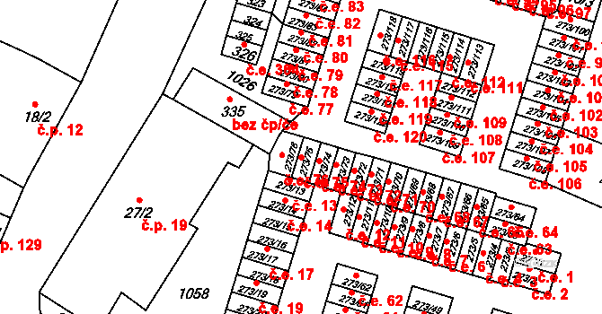 Obrnice 75 na parcele st. 273/75 v KÚ Obrnice, Katastrální mapa
