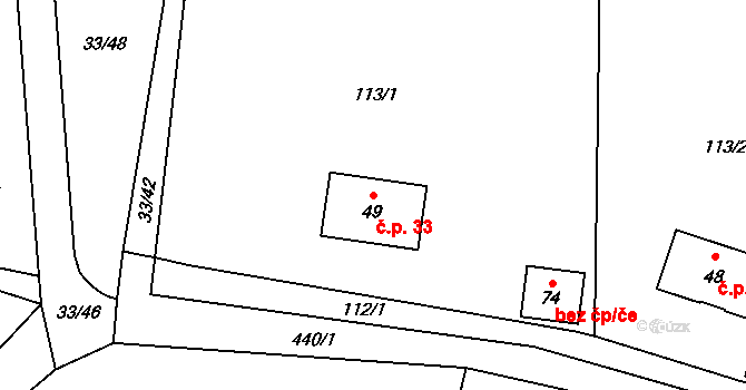 Pěčnov 33 na parcele st. 49 v KÚ Pěčnov, Katastrální mapa