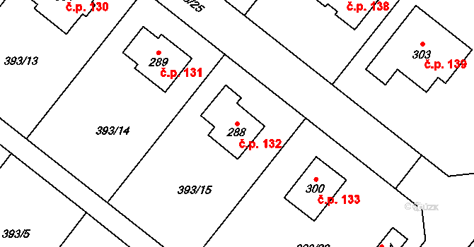 České Heřmanice 132 na parcele st. 288 v KÚ České Heřmanice, Katastrální mapa