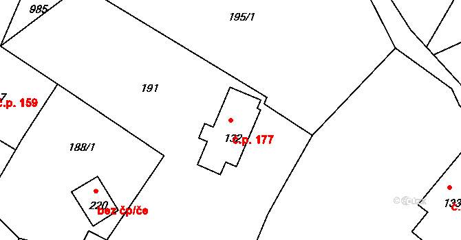 Horní Habartice 177 na parcele st. 132 v KÚ Horní Habartice, Katastrální mapa
