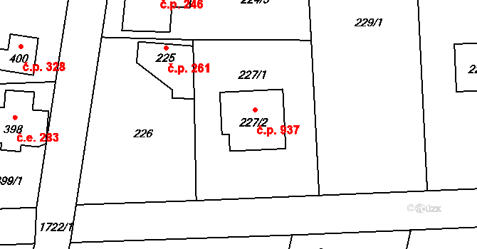 Slivenec 937, Praha na parcele st. 227/2 v KÚ Slivenec, Katastrální mapa