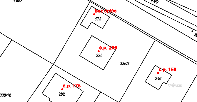 Jiřice 206, Kostelec nad Labem na parcele st. 338 v KÚ Jiřice u Kostelce nad Labem, Katastrální mapa