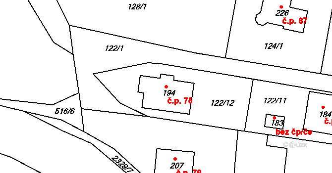 Petroupim 75 na parcele st. 194 v KÚ Petroupim, Katastrální mapa