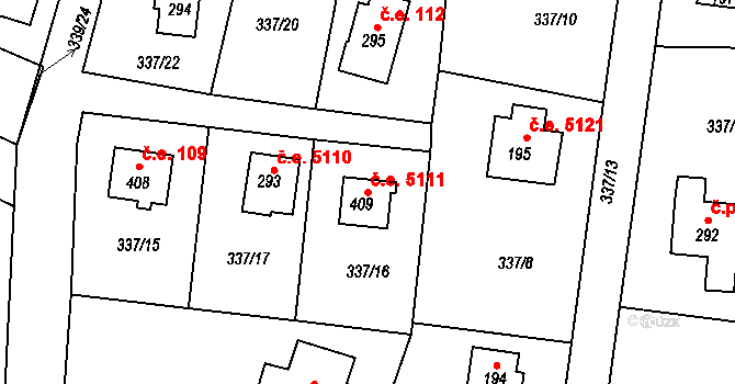 Kozojedy 5111 na parcele st. 409 v KÚ Kozojedy u Kostelce nad Černými Lesy, Katastrální mapa