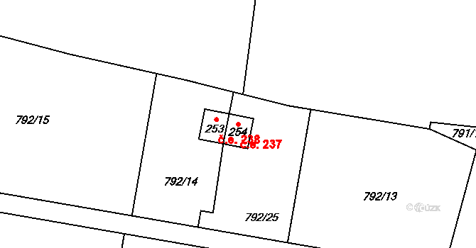 Chrást 237, Kovářov na parcele st. 254 v KÚ Chrást u Zahořan, Katastrální mapa