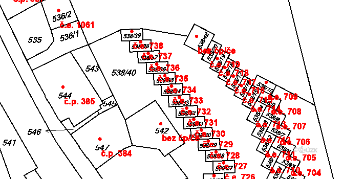 Děčín IV-Podmokly 733, Děčín na parcele st. 538/34 v KÚ Podmokly, Katastrální mapa