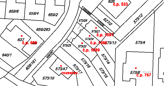 Svinov 1089, Ostrava na parcele st. 573/22 v KÚ Svinov, Katastrální mapa