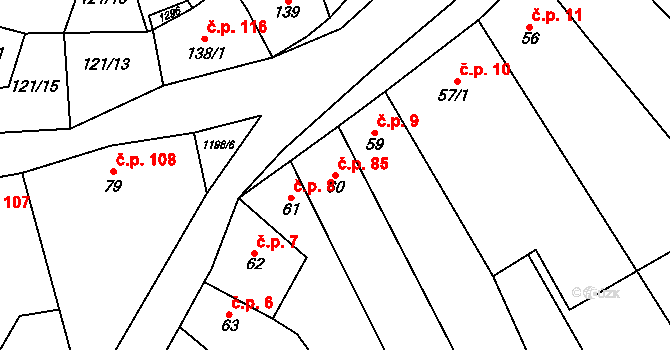 Jimramov 85 na parcele st. 60 v KÚ Jimramov, Katastrální mapa