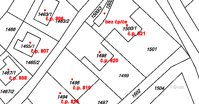 Brumov 820, Brumov-Bylnice na parcele st. 1498 v KÚ Brumov, Katastrální mapa