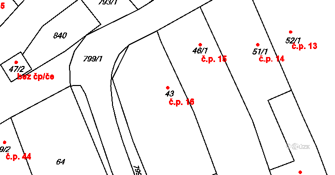 Jamnice 16, Stěbořice na parcele st. 43 v KÚ Jamnice, Katastrální mapa