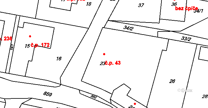 Děhylov 43 na parcele st. 23 v KÚ Děhylov, Katastrální mapa