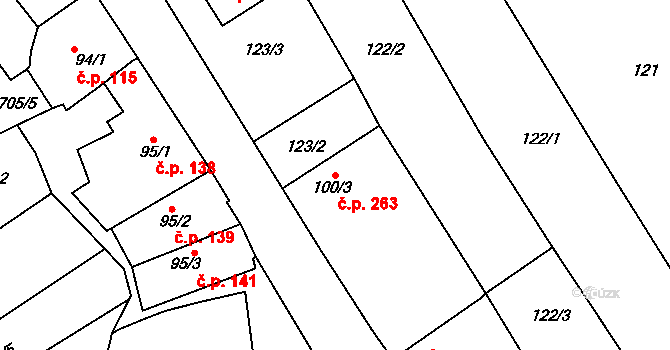 Zlechov 263 na parcele st. 100/3 v KÚ Zlechov, Katastrální mapa