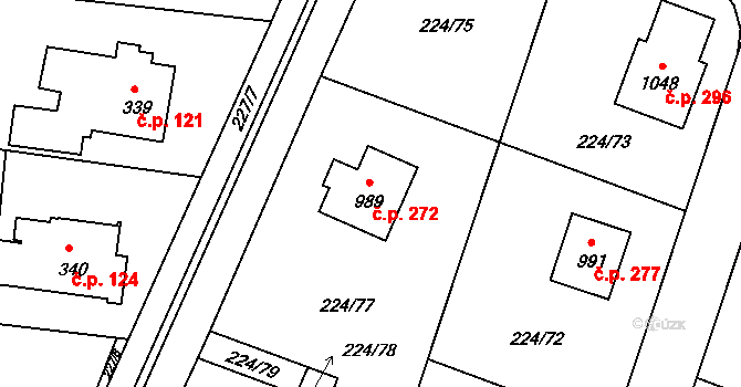 Krhanice 272 na parcele st. 989 v KÚ Krhanice, Katastrální mapa