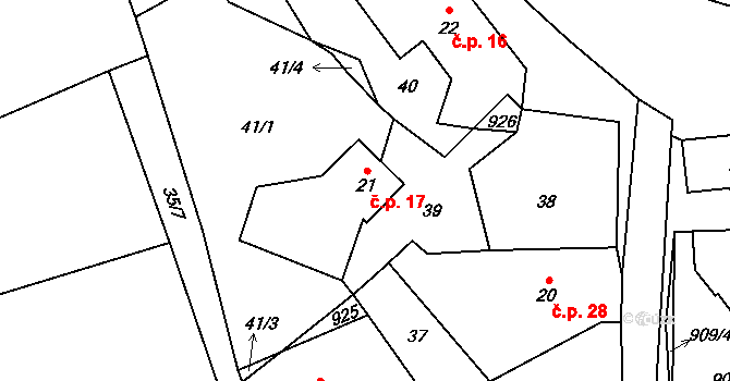 Rváčov 17, Vysočina na parcele st. 21 v KÚ Rváčov u Hlinska, Katastrální mapa