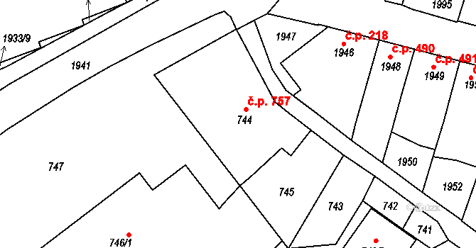 Bučovice 757 na parcele st. 744 v KÚ Bučovice, Katastrální mapa