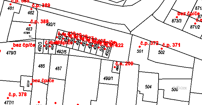 Bučovice 423 na parcele st. 500 v KÚ Bučovice, Katastrální mapa