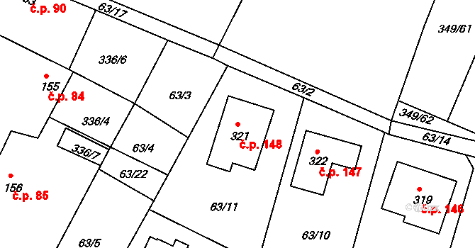 Jestřabí Lhota 148 na parcele st. 321 v KÚ Jestřabí Lhota, Katastrální mapa