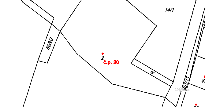 Vlkanov 20 na parcele st. 2 v KÚ Vlkanov u Nového Kramolína, Katastrální mapa