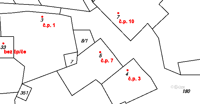 Chotětín 7, Zbiroh na parcele st. 5 v KÚ Chotětín, Katastrální mapa