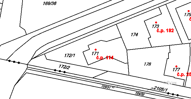 Josefov 114, Jaroměř na parcele st. 171 v KÚ Josefov u Jaroměře, Katastrální mapa