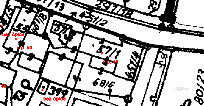 Velichovky 49 na parcele st. 57/1 v KÚ Velichovky, Katastrální mapa