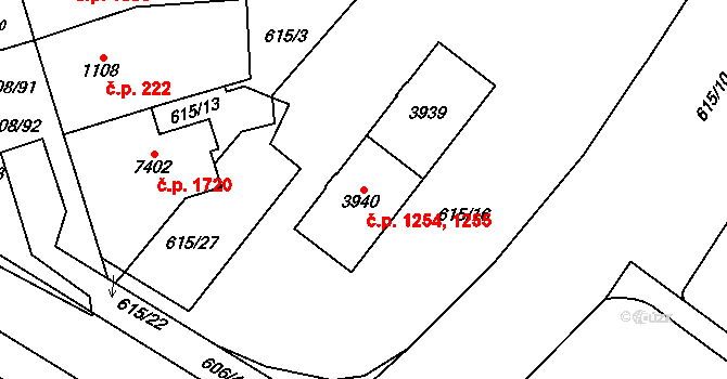 Bílé Předměstí 1254,1255, Pardubice na parcele st. 3939 v KÚ Pardubice, Katastrální mapa