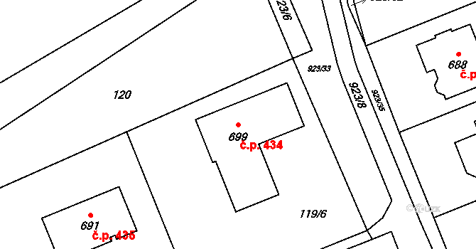 Hrochův Týnec 434 na parcele st. 699 v KÚ Hrochův Týnec, Katastrální mapa
