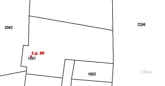 Mniší 69, Kopřivnice na parcele st. 100/1 v KÚ Mniší, Katastrální mapa