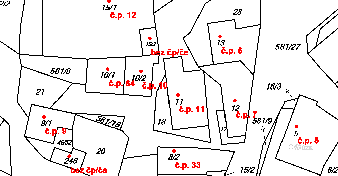 Plačkov 11, Humpolec na parcele st. 11 v KÚ Plačkov, Katastrální mapa