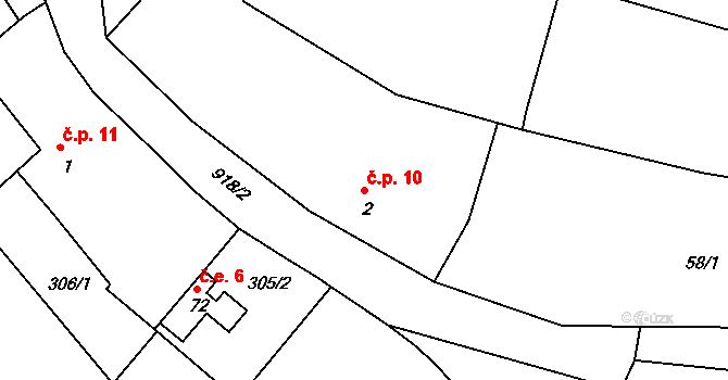 Hornosín 10 na parcele st. 2 v KÚ Hornosín, Katastrální mapa
