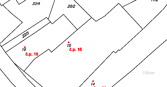 Slatina 15 na parcele st. 15 v KÚ Slatina u Chříče, Katastrální mapa
