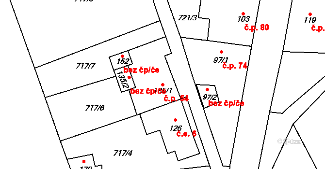 Liběšovice 54, Blšany na parcele st. 135/1 v KÚ Liběšovice, Katastrální mapa