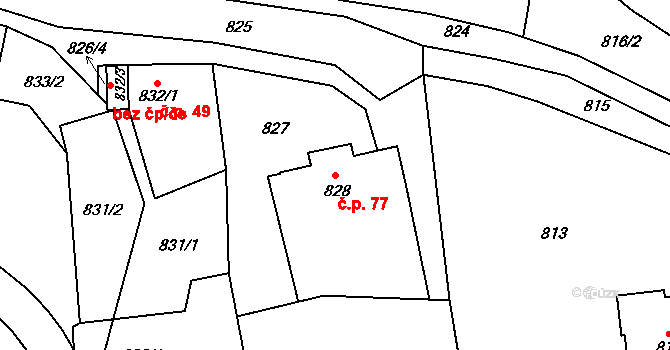 Velké Březno 77 na parcele st. 828 v KÚ Velké Březno, Katastrální mapa