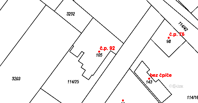 Velká Čermná 92, Čermná nad Orlicí na parcele st. 105 v KÚ Velká Čermná nad Orlicí, Katastrální mapa