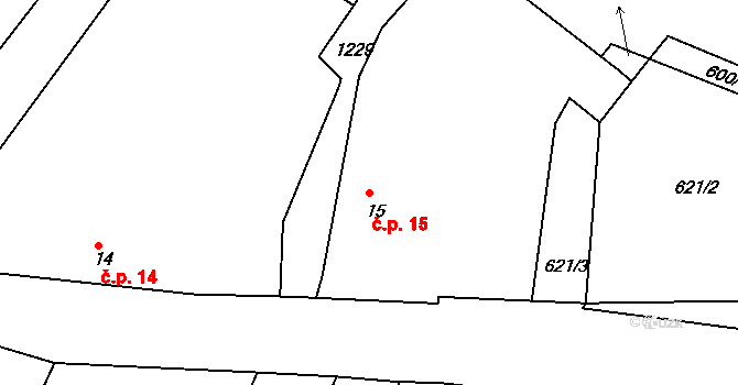 Lípa nad Orlicí 15 na parcele st. 15 v KÚ Lípa nad Orlicí, Katastrální mapa