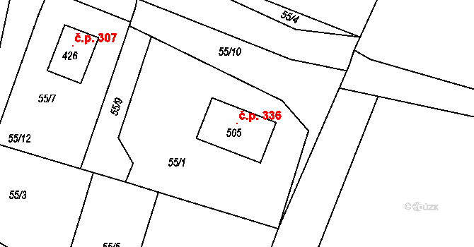 Kolešovice 336 na parcele st. 505 v KÚ Kolešovice, Katastrální mapa