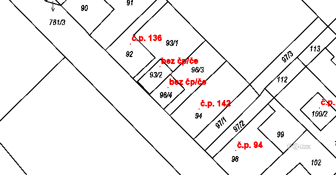 Tuchlovice 103491147 na parcele st. 96/4 v KÚ Srby u Tuchlovic, Katastrální mapa