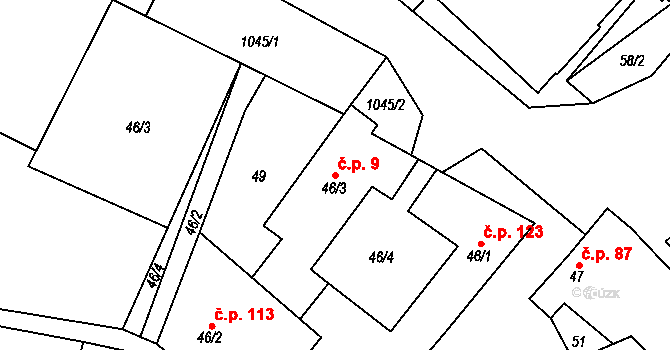 Dzbel 9 na parcele st. 46/3 v KÚ Dzbel, Katastrální mapa