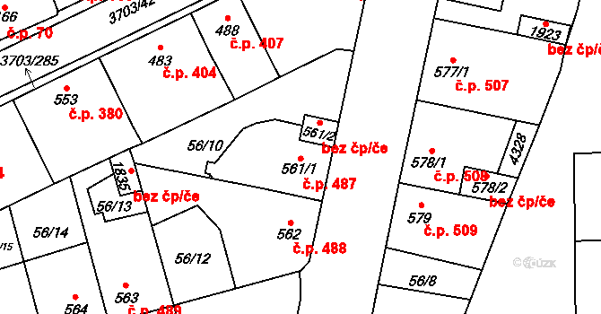 Dobřany 487 na parcele st. 561/1 v KÚ Dobřany, Katastrální mapa