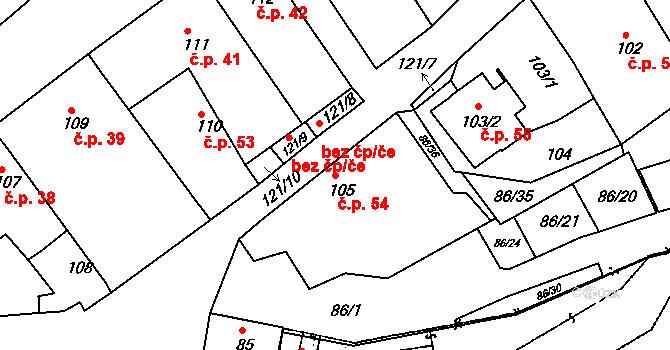 Dobšice 54 na parcele st. 105 v KÚ Dobšice u Znojma, Katastrální mapa
