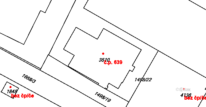 Nymburk 639 na parcele st. 3510 v KÚ Nymburk, Katastrální mapa